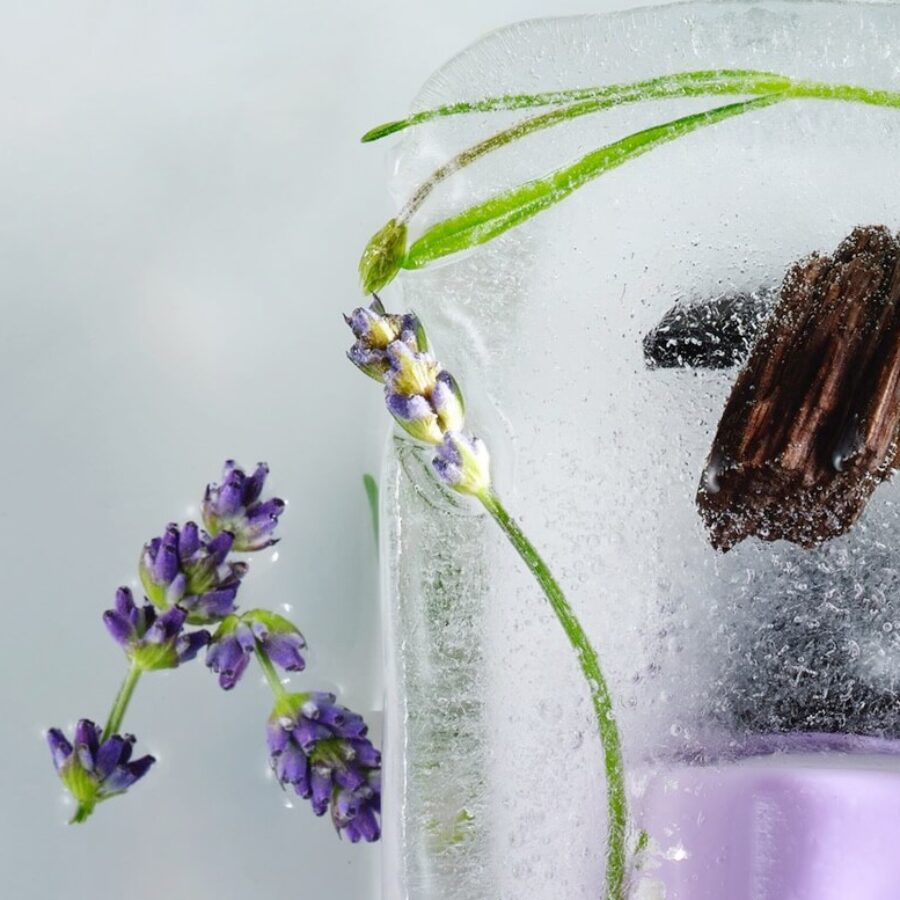 Isblock med sandelträ och lavendel, huvudnoter i doftkollektionen Dreams.